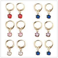 Huggie Hoop Drop Earring, Brass, with Cubic Zirconia, for woman & with rhinestone, more colors for choice, 6x21mm, Sold By Pair