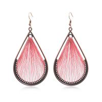 Tibetan Style Drop Earrings, with Golden Threads, Teardrop, handmade, for woman, more colors for choice, 93x45mm, Sold By Pair