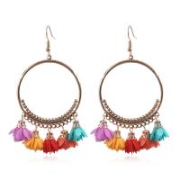 Fashion Fringe Earrings, Tibetan Style, with Chiffon, Flower, handmade, for woman, more colors for choice, 80x40mm, Sold By Pair