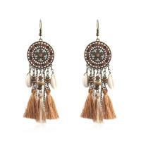 Fashion Fringe Earrings, Shell, with Caddice, for woman, brown, 105x28mm, Sold By Pair