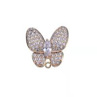 Brass Earring Drop Component Butterfly for woman & with cubic zirconia golden 15mm Sold By Bag
