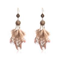 Fashion Feather Earring, Tibetan Style, with Feather, for woman, mixed colors, 115x15mm, Sold By Pair