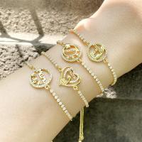 Bracelet cubique en laiton zircon pavent, pour femme & avec zircone cubique & avec strass, doré, 21x16mm, Longueur:23 cm, Vendu par PC