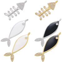 Cubic Zirconia Micro Pave Brass Pendant, Fish Bone, plated, different styles for choice & micro pave cubic zirconia & enamel, more colors for choice, 10.5*27mm,10*33.5mm, Hole:Approx 1.5mm, Sold By Strand