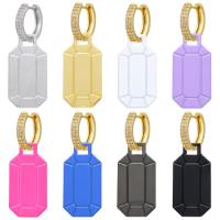 Huggie Hoop Drop Earring, Brass, plated, micro pave cubic zirconia, more colors for choice, 14x37mm, Sold By PC