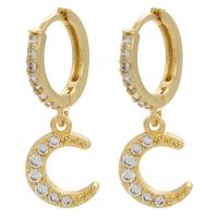 Huggie Hoop Drop Earring Brass Moon plated with rhinestone Sold By PC