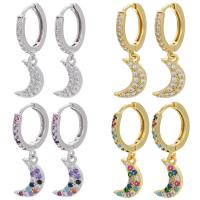 Huggie Hoop Drop Earring, Brass, plated, micro pave cubic zirconia, more colors for choice, 14x28mm, Sold By Pair