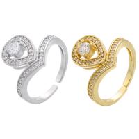 Brass Open Finger Ring plated Adjustable & micro pave cubic zirconia Inner Approx 17mm Sold By PC
