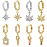 Huggie Hoop Drop Earring, Brass, plated, different styles for choice & micro pave cubic zirconia, more colors for choice, 14*20mm,14*28mm,14*31mm, Sold By Pair