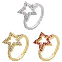 Brass Open Finger Ring Star plated Adjustable & micro pave cubic zirconia & hollow 16mm Approx 1mm Sold By PC