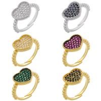 Brass Open Finger Ring, Heart, plated, Adjustable & micro pave cubic zirconia, more colors for choice, 11mm, Hole:Approx 1mm, Sold By PC