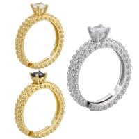Brass Open Finger Ring plated Adjustable & micro pave cubic zirconia 4.20mm Approx 1mm Sold By PC
