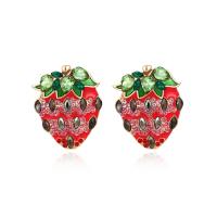 Rhinestone Earring Zinc Alloy Strawberry fashion jewelry & for woman & enamel & with rhinestone nickel lead & cadmium free Sold By Pair