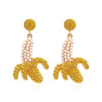 Strass Ohrring, Zinklegierung, mit Strass & Kunststoff Perlen, Modeschmuck & für Frau, goldfarben, frei von Nickel, Blei & Kadmium, 55x32mm, verkauft von Paar