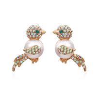 Zinc Alloy Stud Earring with Plastic Pearl Bird fashion jewelry & for woman & with rhinestone golden nickel lead & cadmium free Sold By Pair
