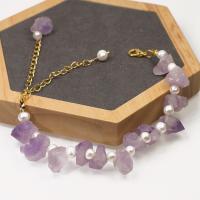 Quartz Bracelets, Amethyst, with pearl, for woman, purple, Length:18 cm, Sold By PC