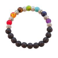 Gemstone Bracelets, Natural Stone, with Lava & Tiger Eye & Impression Jasper & Tibetan Style, Tree, for woman, multi-colored, 8mm, Length:18 cm, Sold By PC