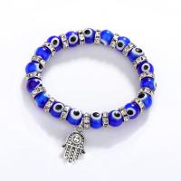 Bracelet Evil Eye bijoux, alliage de zinc, avec chalumeau & strass, Mauvais œil, pour femme, bleu, 8mm, Longueur:18 cm, Vendu par PC