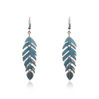 Tibetan Style Drop Earrings, Leaf, plated, for woman, more colors for choice, 75x16mm, Sold By Pair