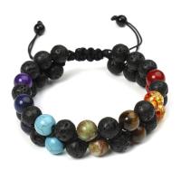 Gemstone Woven Ball Bracelets, Lava, with Natural Stone, Double Layer & Unisex, mixed colors, 8mm, Length:18 cm, Sold By PC