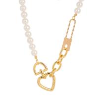 Natürliche Süßwasserperlen Halskette, Zinklegierung, mit Perlen, plattiert, für Frau, goldfarben, 27.50x46mm, Länge:48 cm, verkauft von PC