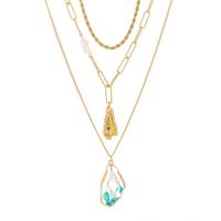 Mode-Multi-Layer-Halskette, Zinklegierung, mit Harz, plattiert, für Frau, goldfarben, 20x37mm, Länge:55 cm, verkauft von PC