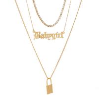 Mode-Multi-Layer-Halskette, Zinklegierung, plattiert, mehrschichtig & für Frau & mit Strass, goldfarben, Länge:50 cm, verkauft von PC