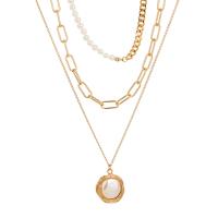 Collar Multi de la capa, aleación de zinc, con perla, chapado, multicapa & para mujer, dorado, 25x25mm, longitud:55 cm, Vendido por UD