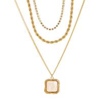 Collar Multi de la capa, aleación de zinc, con perla, chapado, multicapa & para mujer, dorado, 26x26mm, longitud:50 cm, Vendido por UD