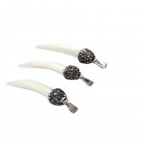 Natural White Shell Pendants, with Rhinestone Clay Pave, Horn, white, 8x33mm, Sold By PC