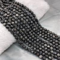 Labradorit Perlen, rund, handgemacht, schwarz, verkauft per 38 cm Strang