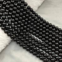 Natürliche schwarze Achat Perlen, Schwarzer Achat, rund, DIY, schwarz, verkauft per 38 cm Strang