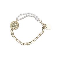 Bracelet en alliage de zinc, avec perle de plastique, Placage de couleur d'or, Double couche & pour femme, Vendu par Environ 8.16 pouce brin