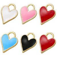 Brass srdce přívěsky, Mosaz, barva pozlacený, pro ženy & smalt, 9x12.50mm, Otvor:Cca 2.7mm, Prodáno By PC