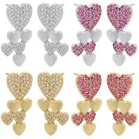 Brass Drop Earring, Heart, plated, micro pave cubic zirconia & for woman, more colors for choice, 13x26mm, Sold By Pair