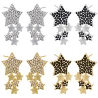 Brass Drop Earring, Star, plated, micro pave cubic zirconia & for woman, more colors for choice, 16x30mm, Sold By Pair