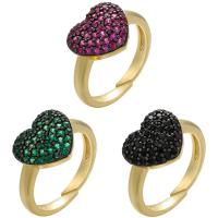 Brass Open Finger Ring, Heart, plated, micro pave cubic zirconia & for woman, more colors for choice, 12mm, Hole:Approx 4mm, Sold By PC