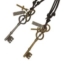 PU-Schnur-Halskette, Zinklegierung, mit PU Leder, Schlüssel, Einstellbar & Modeschmuck & unisex, keine, frei von Nickel, Blei & Kadmium, 68-75cm,0.3cm, verkauft von PC