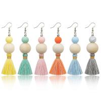 Fashion Fringe Earrings Brass with Cotton Thread fashion jewelry & for woman nickel lead & cadmium free 85mm Sold By Pair
