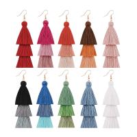 Fashion Fringe Earrings, Tibetan Style, with Cotton Thread, fashion jewelry & for woman, more colors for choice, nickel, lead & cadmium free, 95mm, Sold By Pair