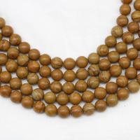 Holzmaserung Stein Perlen, Grain Stein, rund, poliert, DIY, braun, Länge:38 cm, verkauft von PC