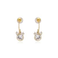 Brass Stud Earring with pearl for woman & with cubic zirconia golden Sold By Pair
