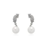 Pendientes de Aleación de Zinc, con perla, para mujer & con diamantes de imitación, plateado, 15x40mm, Vendido por Par