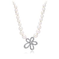 Collier de bijoux en alliage de zinc, avec perle, pour femme & avec strass, blanc, Longueur:48 cm, Vendu par PC