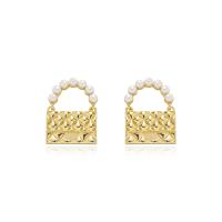 Boucles d'oreilles en alliage de zinc, avec perle, Placage, pour femme, doré, 25x30mm, Vendu par paire