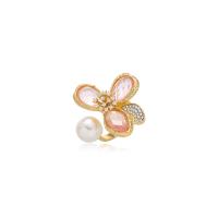 Zinc Alloy Cuff Finger Ring with pearl micro pave cubic zirconia & for woman pink 17mm Sold By PC
