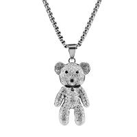 Sweater Chain Necklace Titanium Steel Bear polished rotatable & Unisex & with rhinestone Length Approx 27.56 Inch Sold By PC