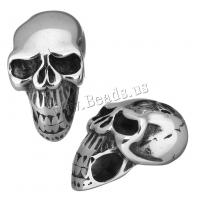 Stainless Steel Leather Cord Clasp, Skull, blacken, 15x24x13mm, Hole:Approx 4.5x6mm, 7mmmm, 10PCs/Lot, Sold By Lot