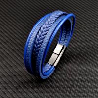 Bracelets cordon PU, acier inoxydable, avec cuir PU, bijoux de mode & unisexe, bleu, 215mm, Vendu par PC