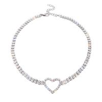 Collar de Aleación de Zinc, para mujer & con diamantes de imitación, plateado, 20x18mm, longitud:45 cm, Vendido por UD
